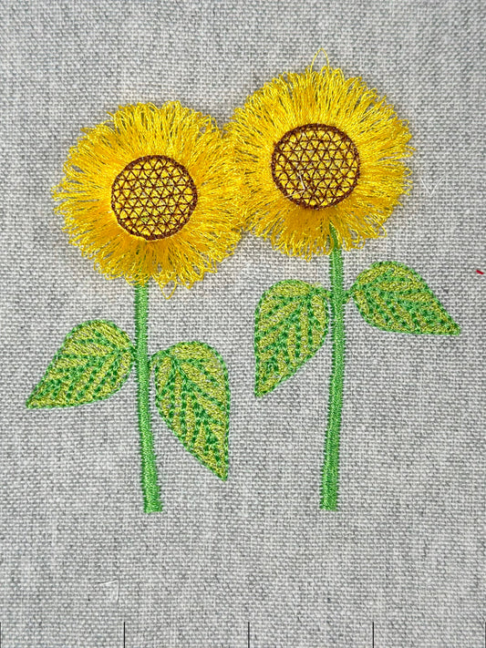 Two Fringed Sunflower Stems in a row