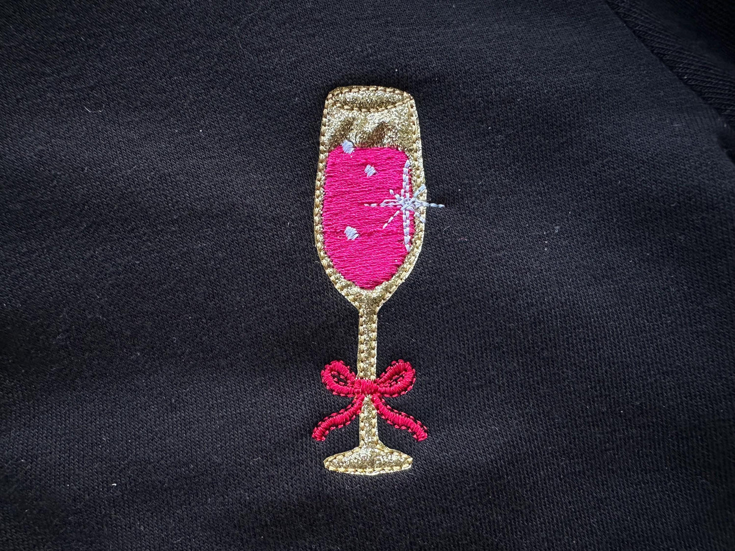 Sparkling Wine Cocktail Drink in glass HTV Glitter vinyl Applique