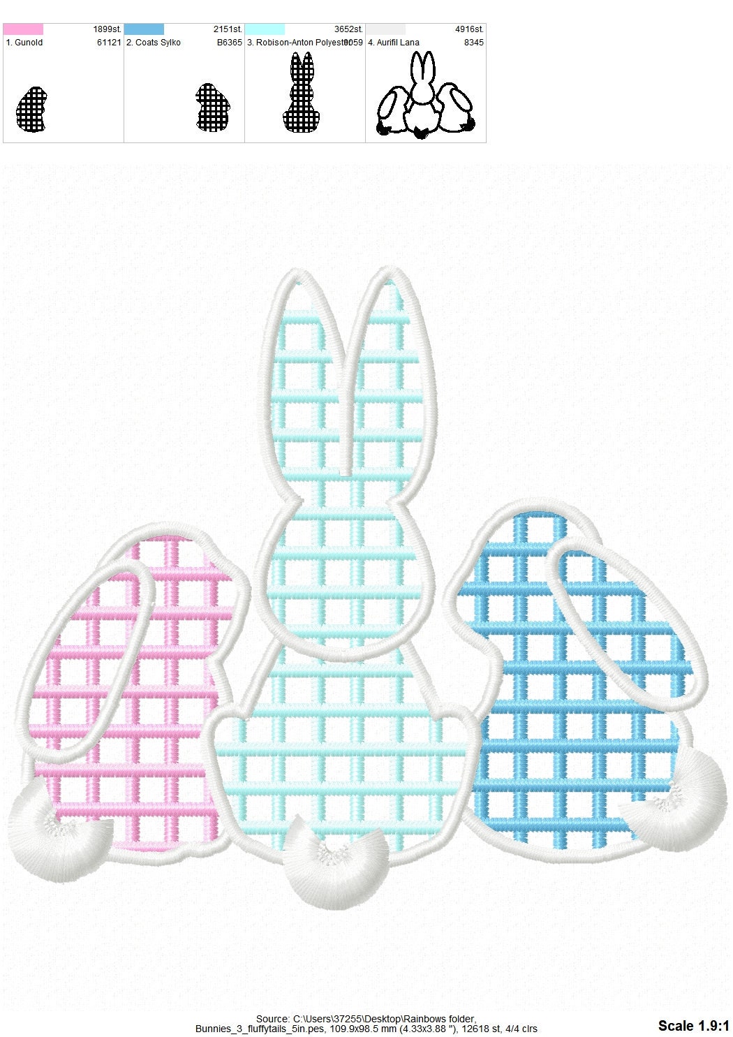 Plaid Patterned Three Bunnies in a row