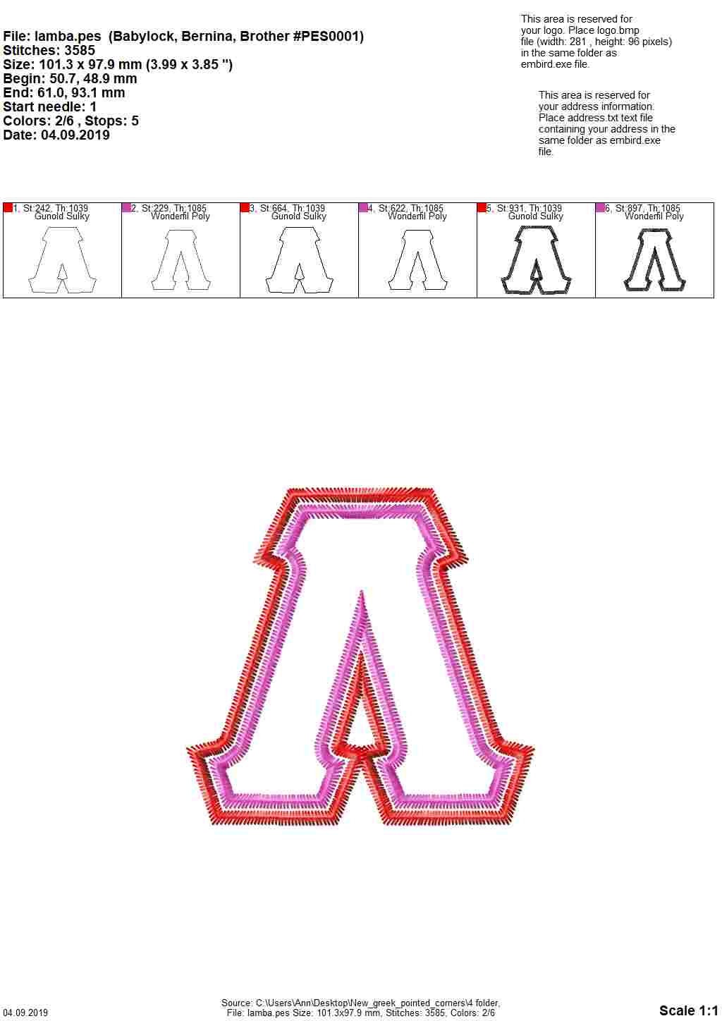 Sororities Greek Font Zig Zag outline Double Applique