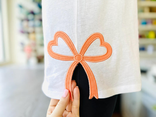 Heart Shape Ribbon Side Bow Applique