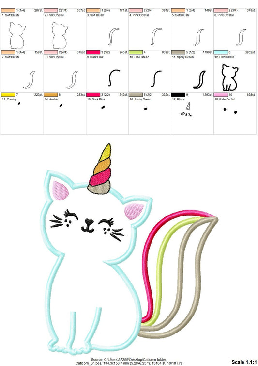 Caticorn Unicorn Kitty Cat Applique