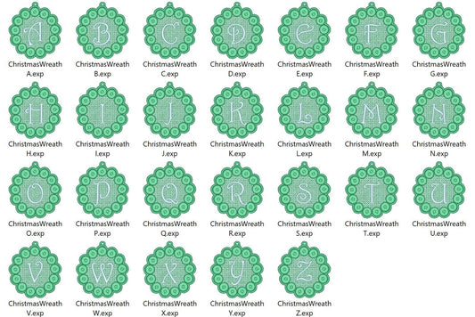 Christmas Fringed Wreath Ornament with Monogram