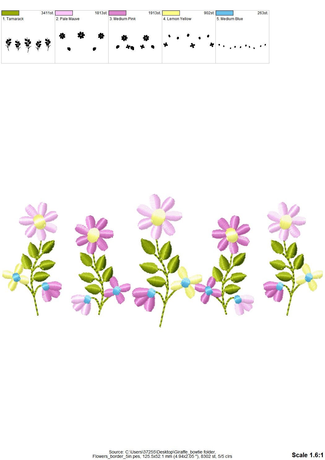 Summer Daisy 5 Flowers in a row