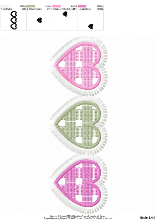 Gingham Plaid Fringed Valentine Heart Trio