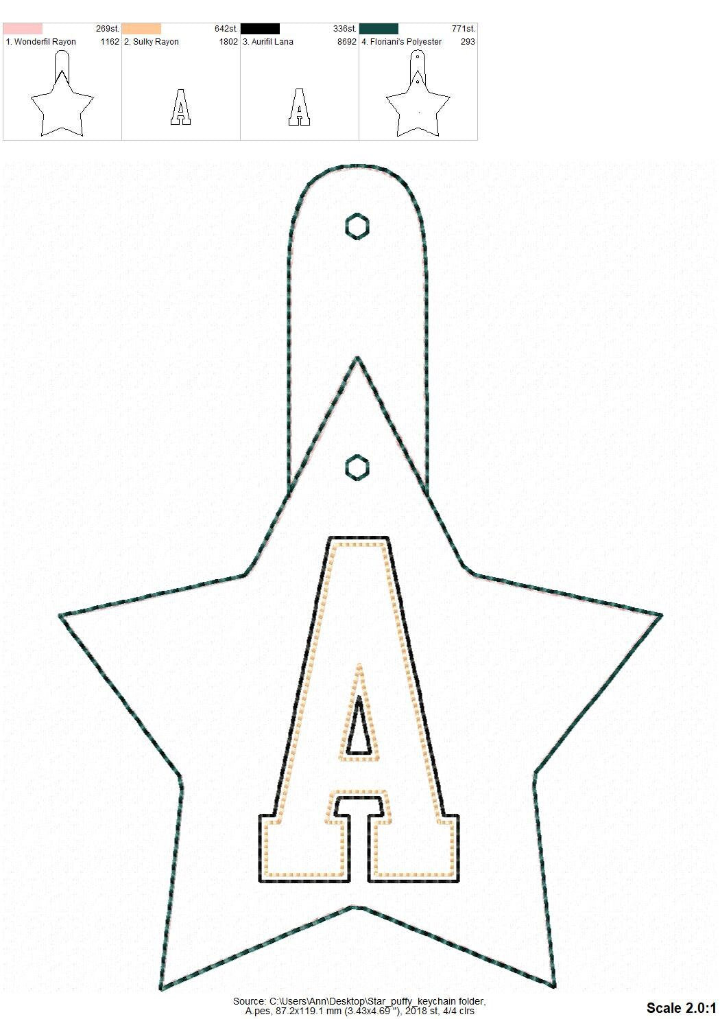 Special Puffy foam Star shape Key Fob snap tab Monogram A-Z machine