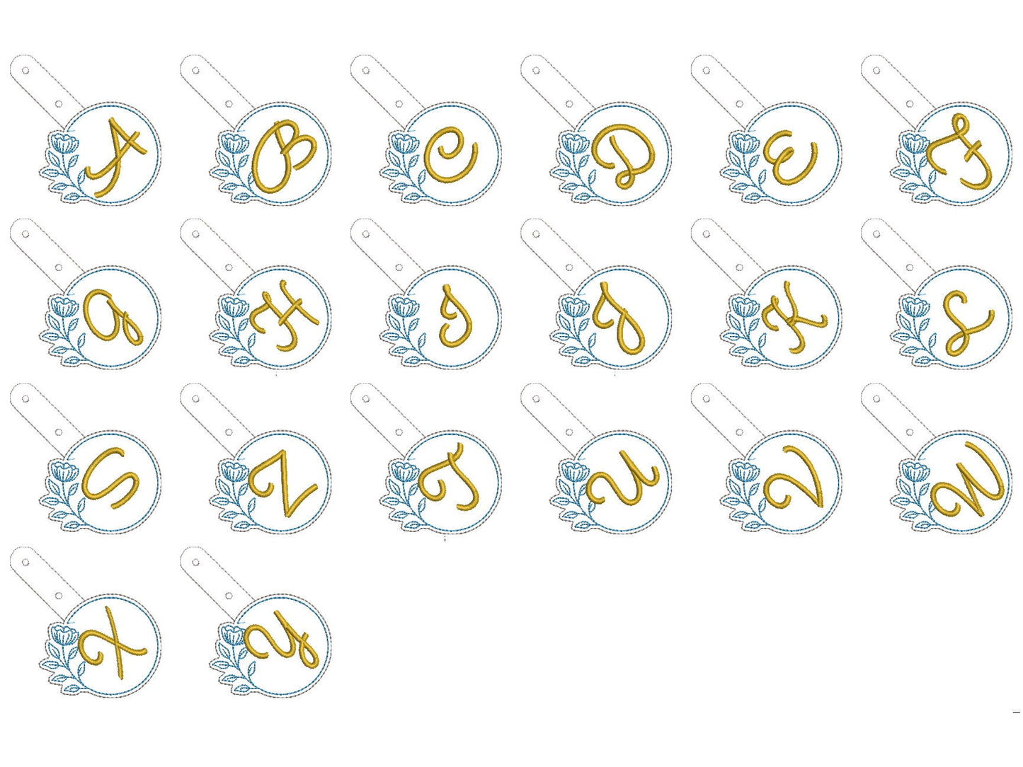 Round Circle Floral Monogram Keychain