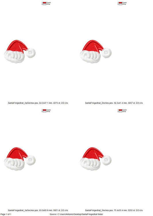 Small Mini Santa hat fringed fluffy Christmas machine embroidery