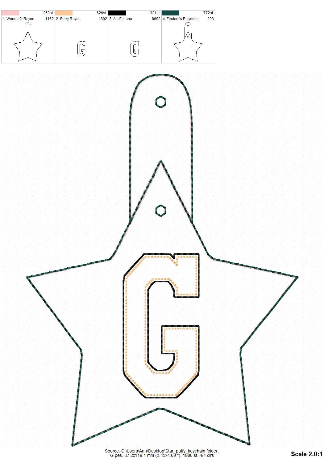 Special Puffy foam Star shape Key Fob snap tab Monogram A-Z machine