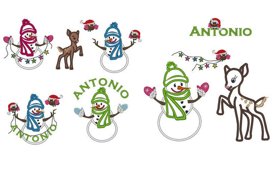 Winter Snowman SET of 11 designs, machine embroidery applique designs