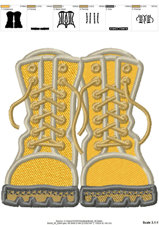 Combat Boots Applique and Fill Stitch