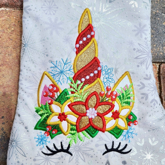 Christmas Unicorn Head with Floral Crown