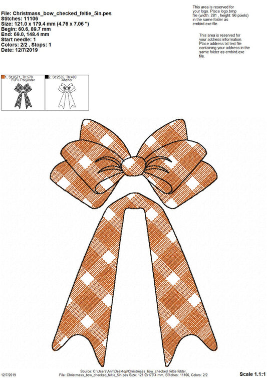 Plaid Christmas Bow 3D Feltie