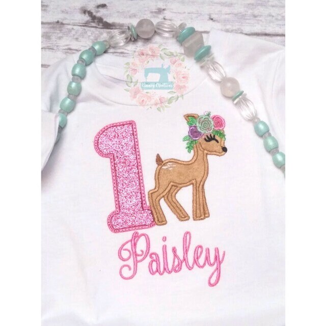 Little Floral Deer Fawn Baby Applique