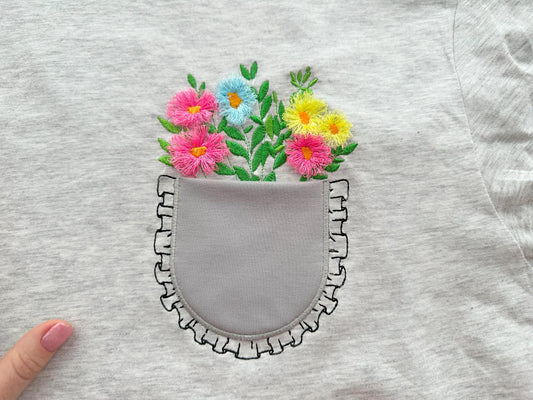 Genuine Ruffle Pocket with Fringed Flowers