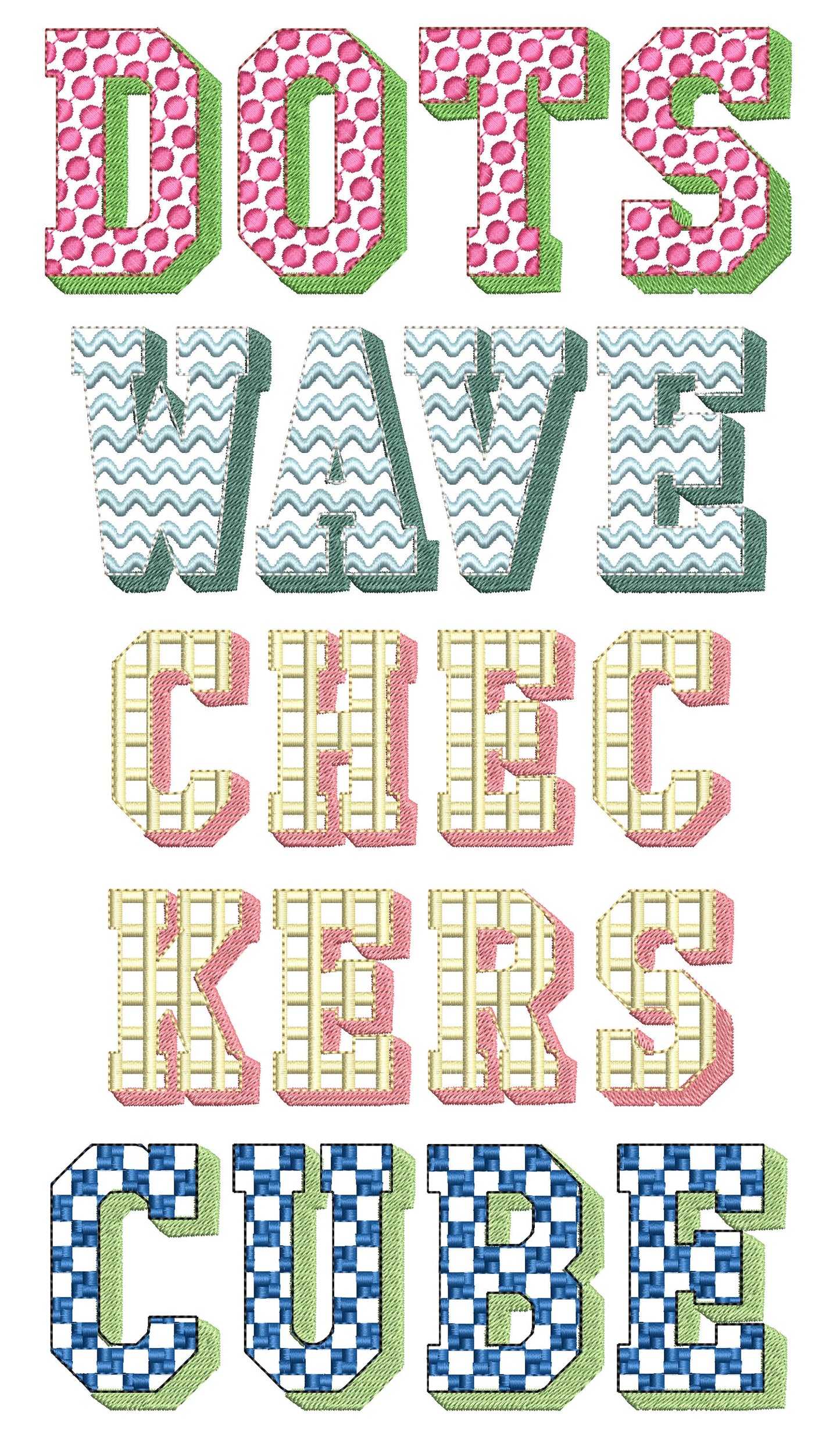 Patterned Font Set of 4