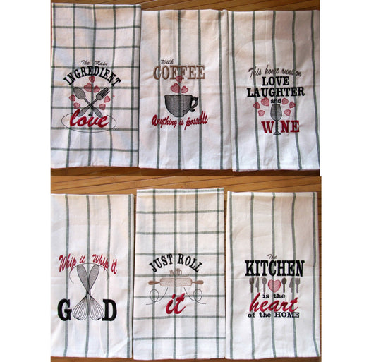 Kitchen Towel Quote Set of 6