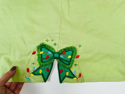 Fringed Bow and Christmas Lights