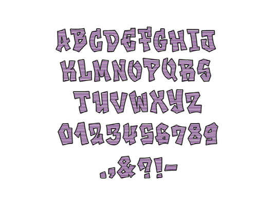 Striped Street Font satin stitch alphabet monogram letters Graffiti