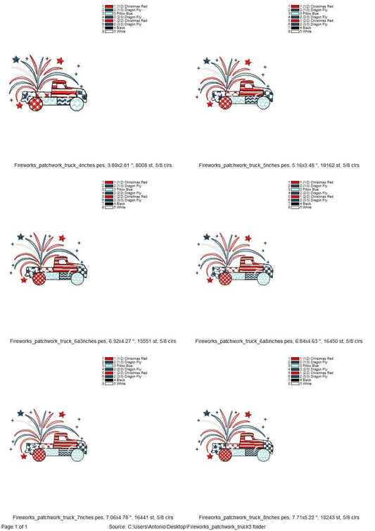 Patriotic Fireworks Patchwork Red Truck