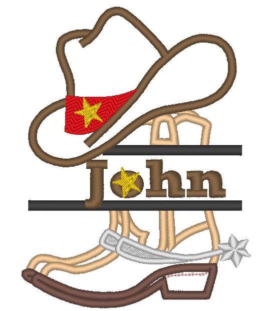 Cowboy Boots and Hat Split Applique
