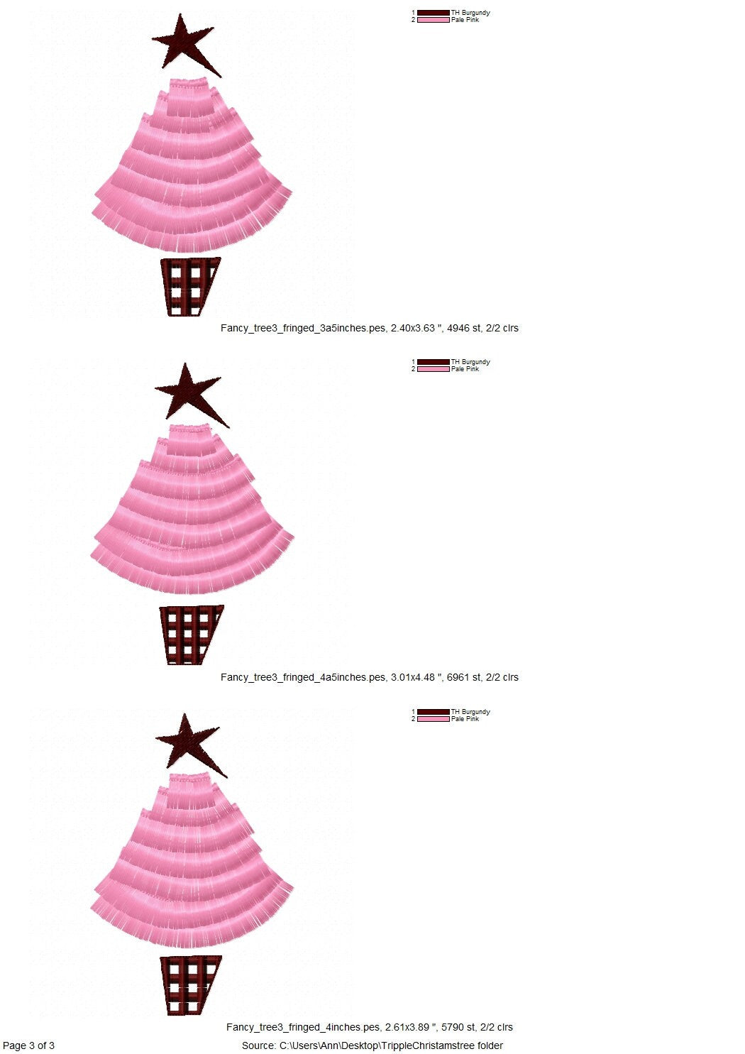 Three Single Fringed Christmas trees