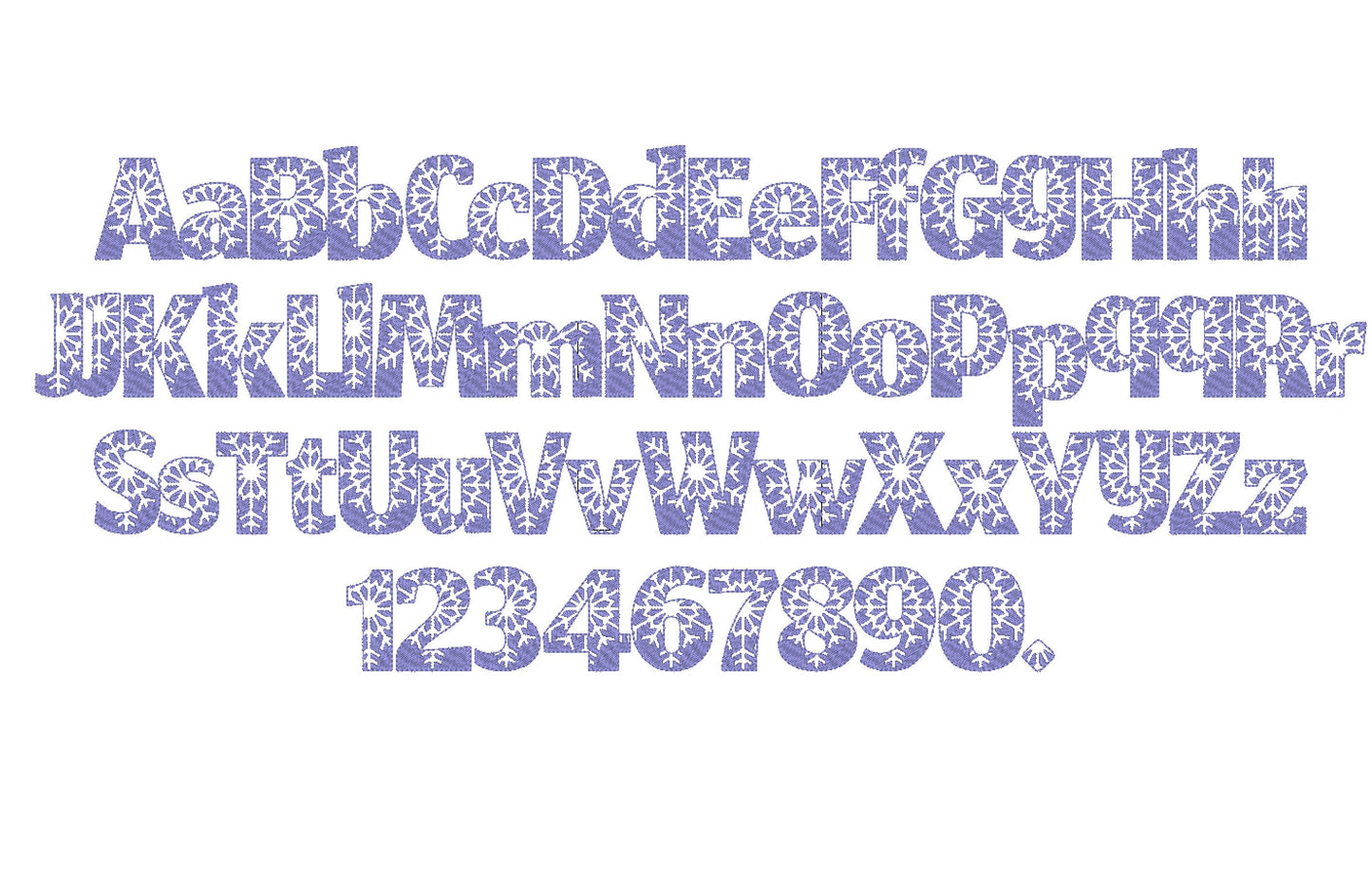 Embossed Snowflake Frozen Fill Stitch Font