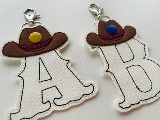Key fob snap tab Cowboy Monogram alphabet initial letters A-Z in the