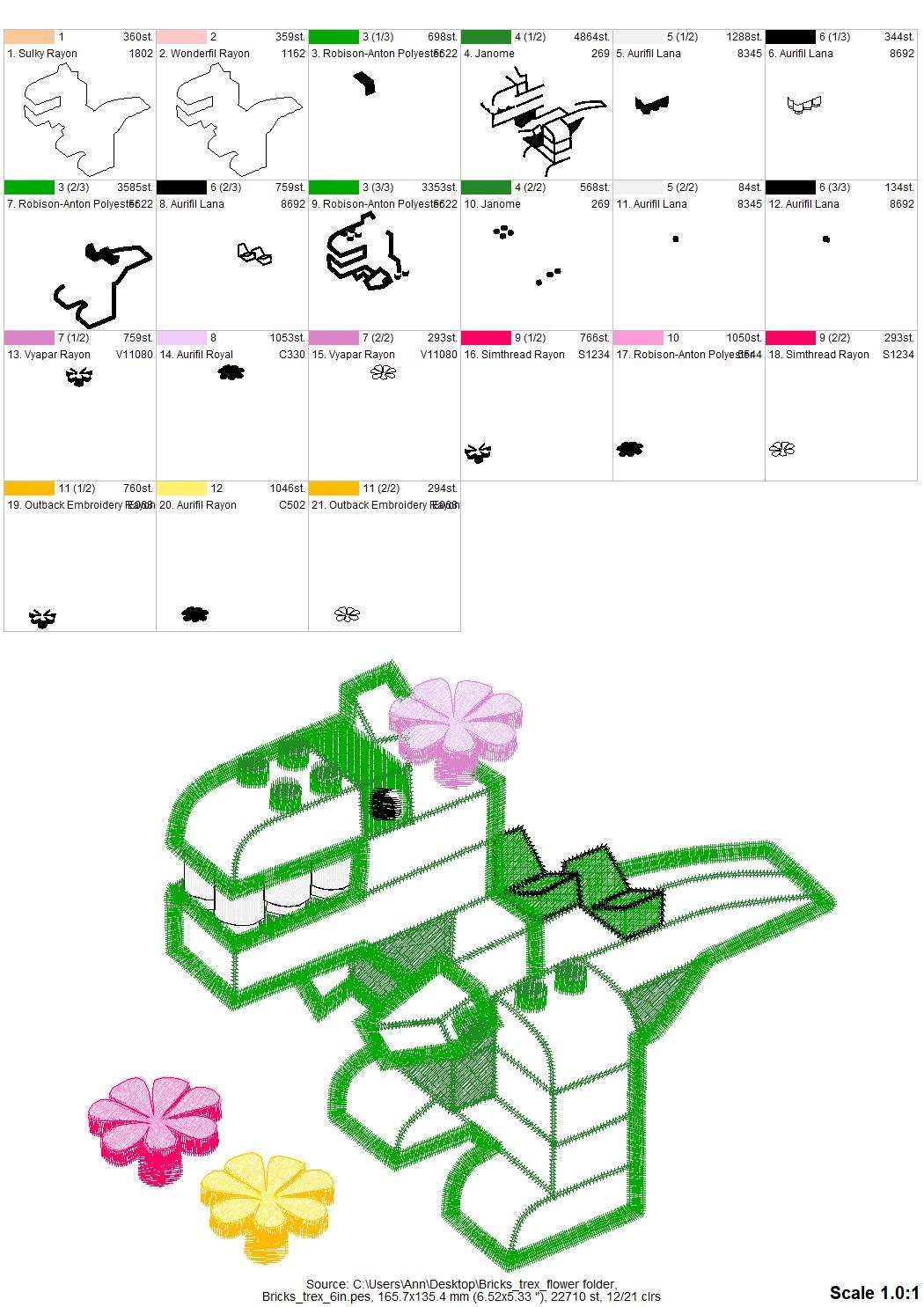 Bricks Block Floral T-Rex Dinosaur