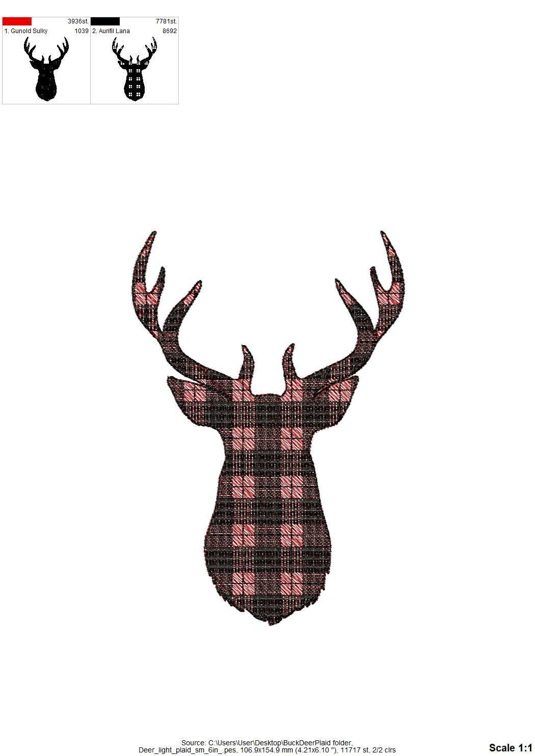 Gingham Plaid Patterned Buck Deer Head