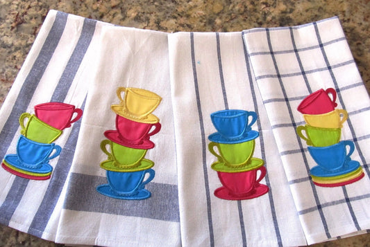 Three and four stacked teacups SET of 4 types Stack of teacups Tea