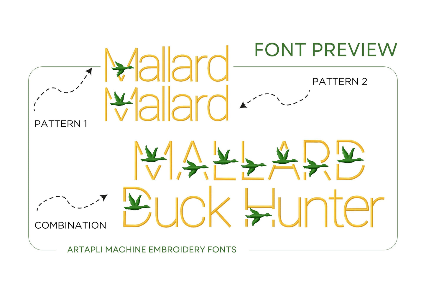Satin stitch Mallard Font block type alphabet monogram machine