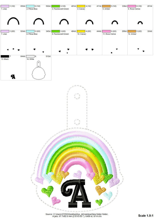 Falling Heart Rainbow Monogram Keychain