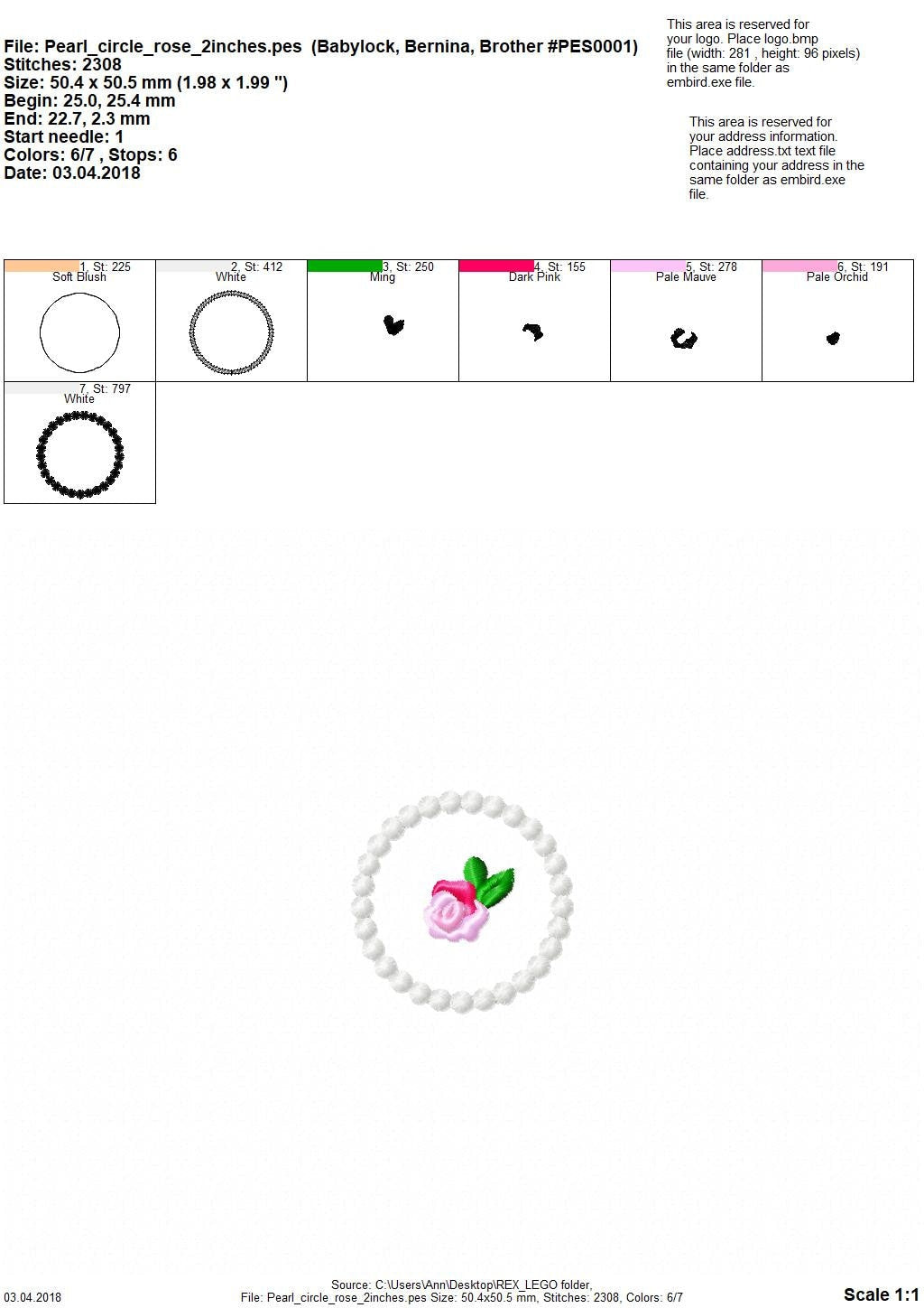 Accent Mini Rose in Pearl Stitch Circle Applique