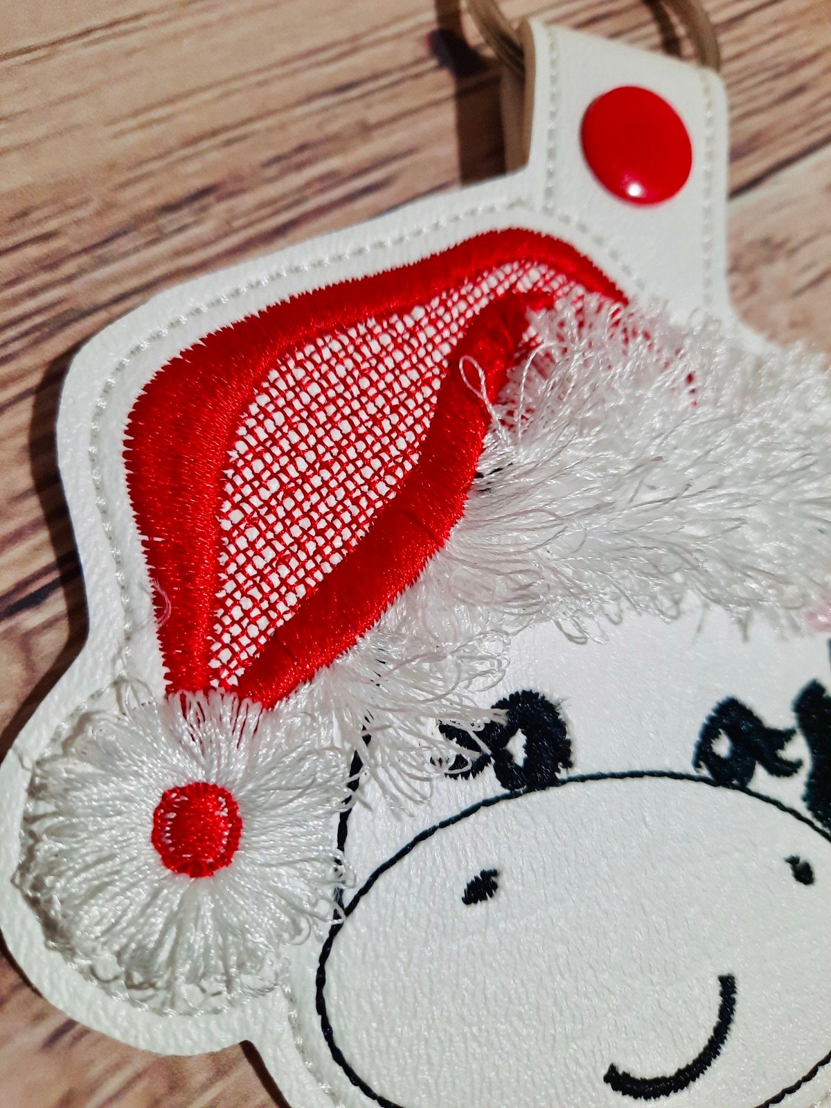 Fringed Cow Santa Hat Keychain