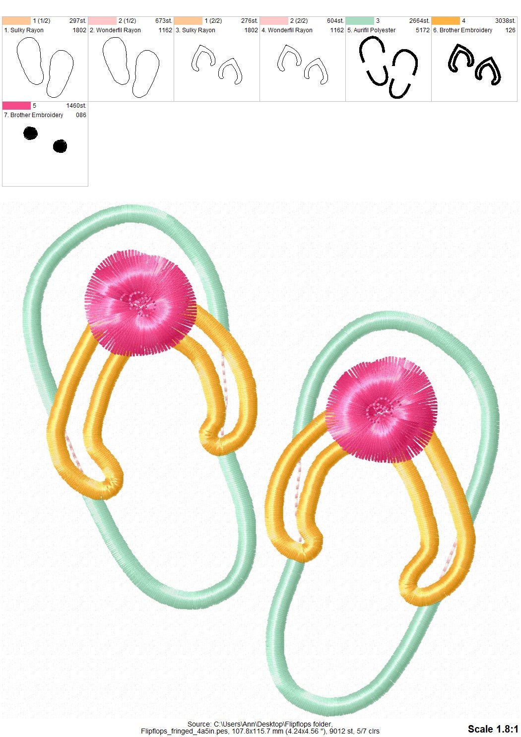 Flip Flops Fringed Pom poms Applique