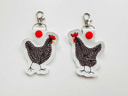 Chain stitch Cute Chicken 2 types Key Fob snap tab and Eyelet ITH in