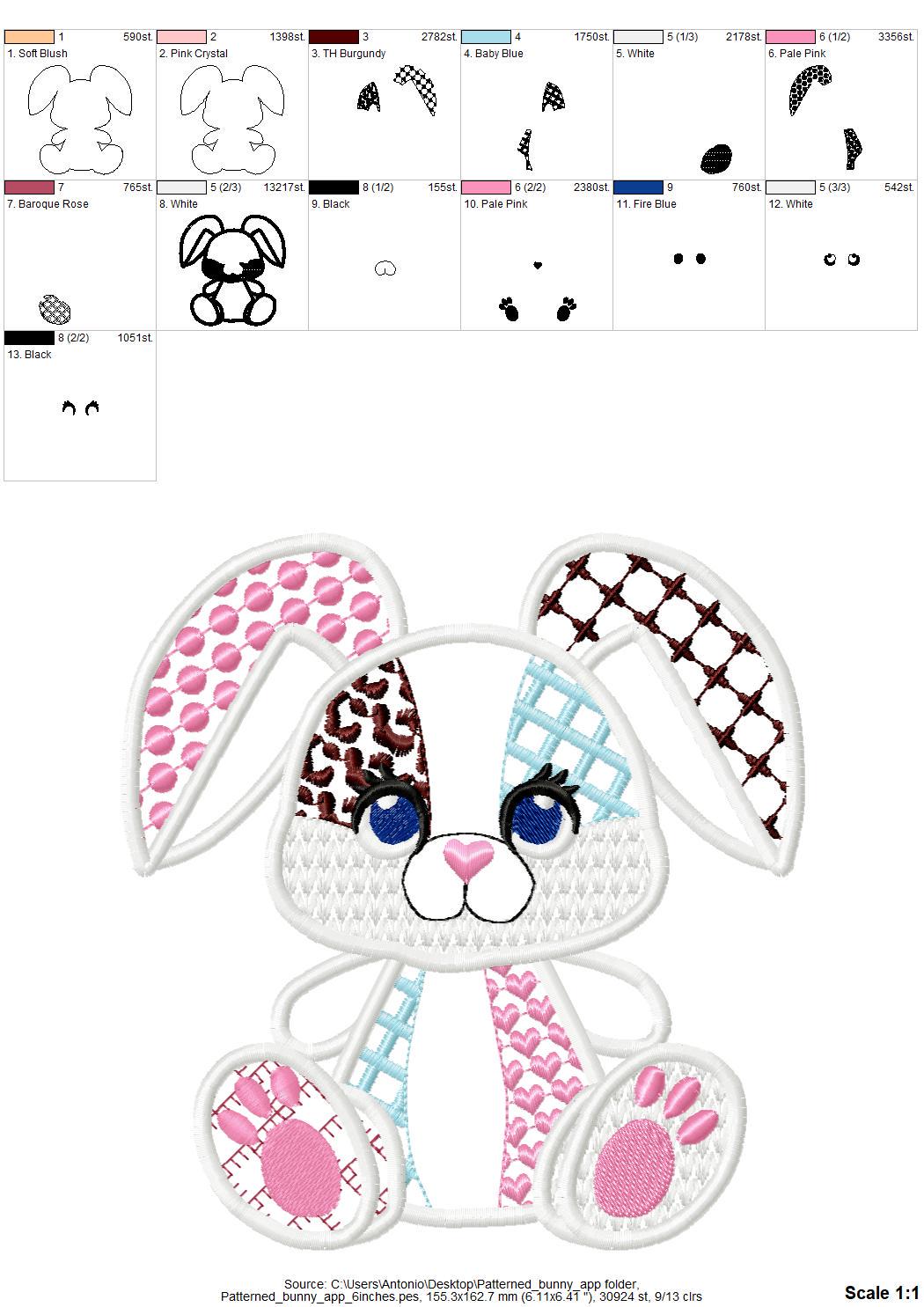 Patchwork Bunny Baby Toy Applique
