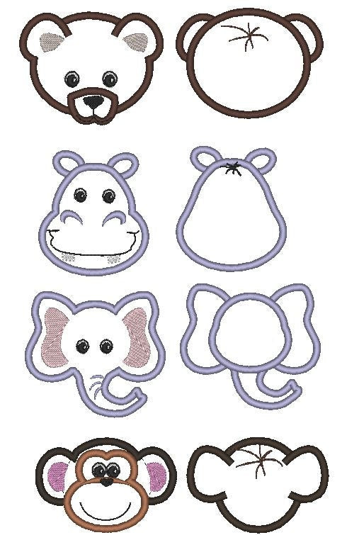 Baby Wild Animals Applique Set Front and Rear