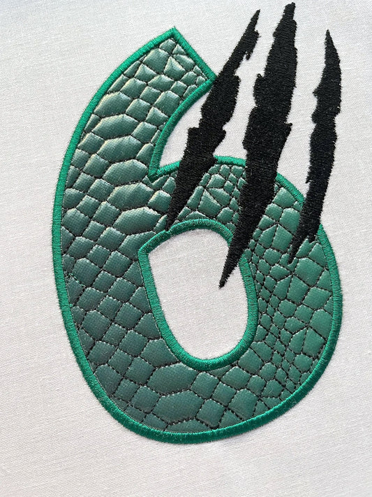 T-rex indominus dinosaur Birthday Number 6 SIX kids boy outfit Applique