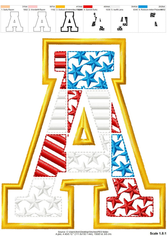 Patchwork Patriotic Patterned Font Applique