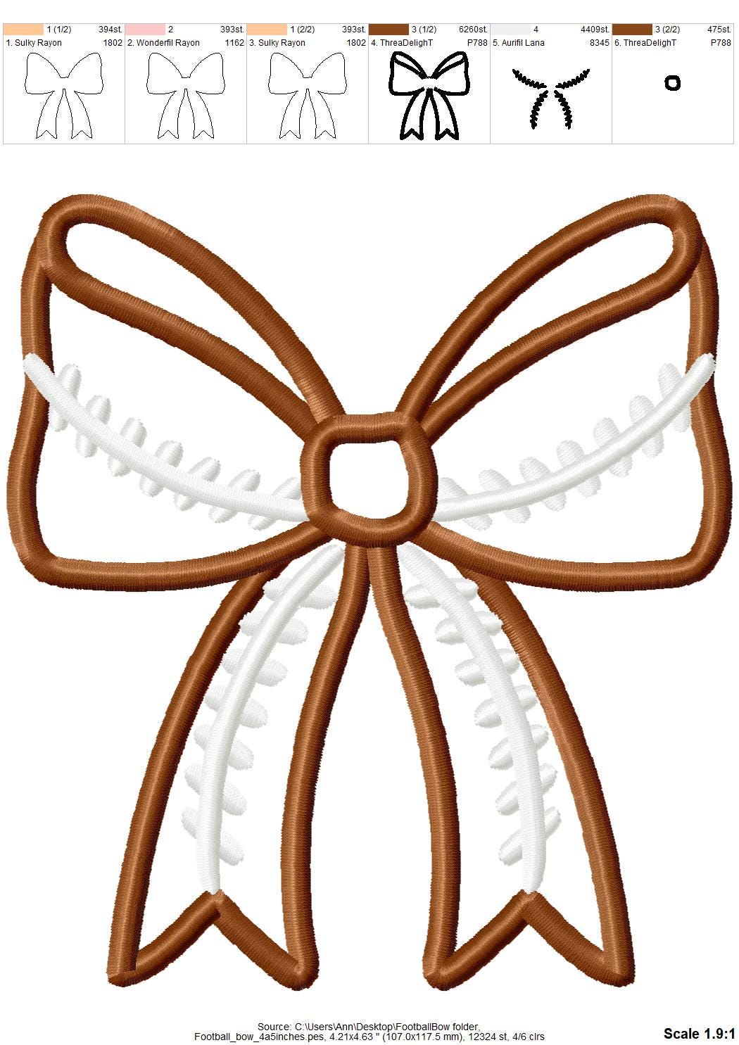 Football Stitch Bow and Heart Applique