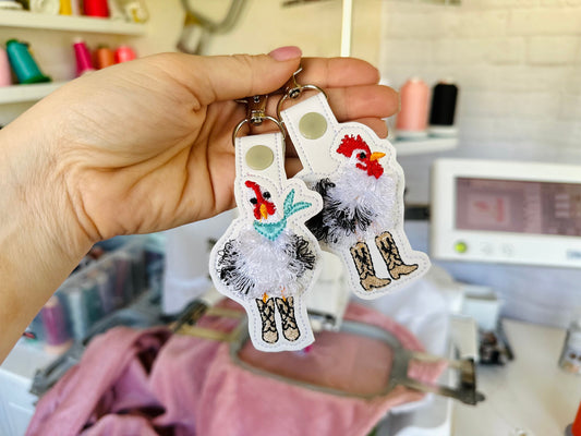 Cowboy Boots Fringed Chicken Keychain
