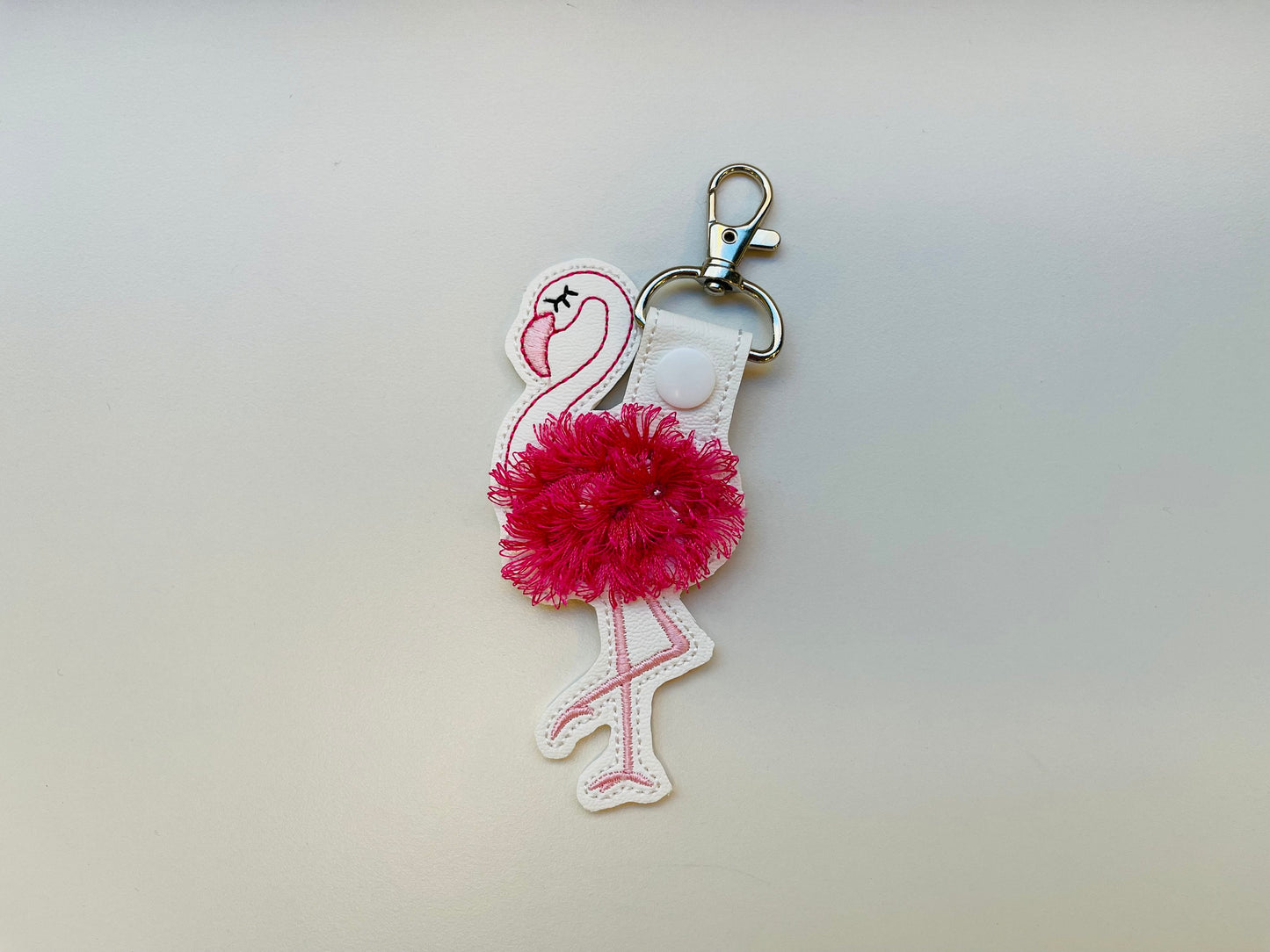 Fringed Fluffy Flamingo Keychain