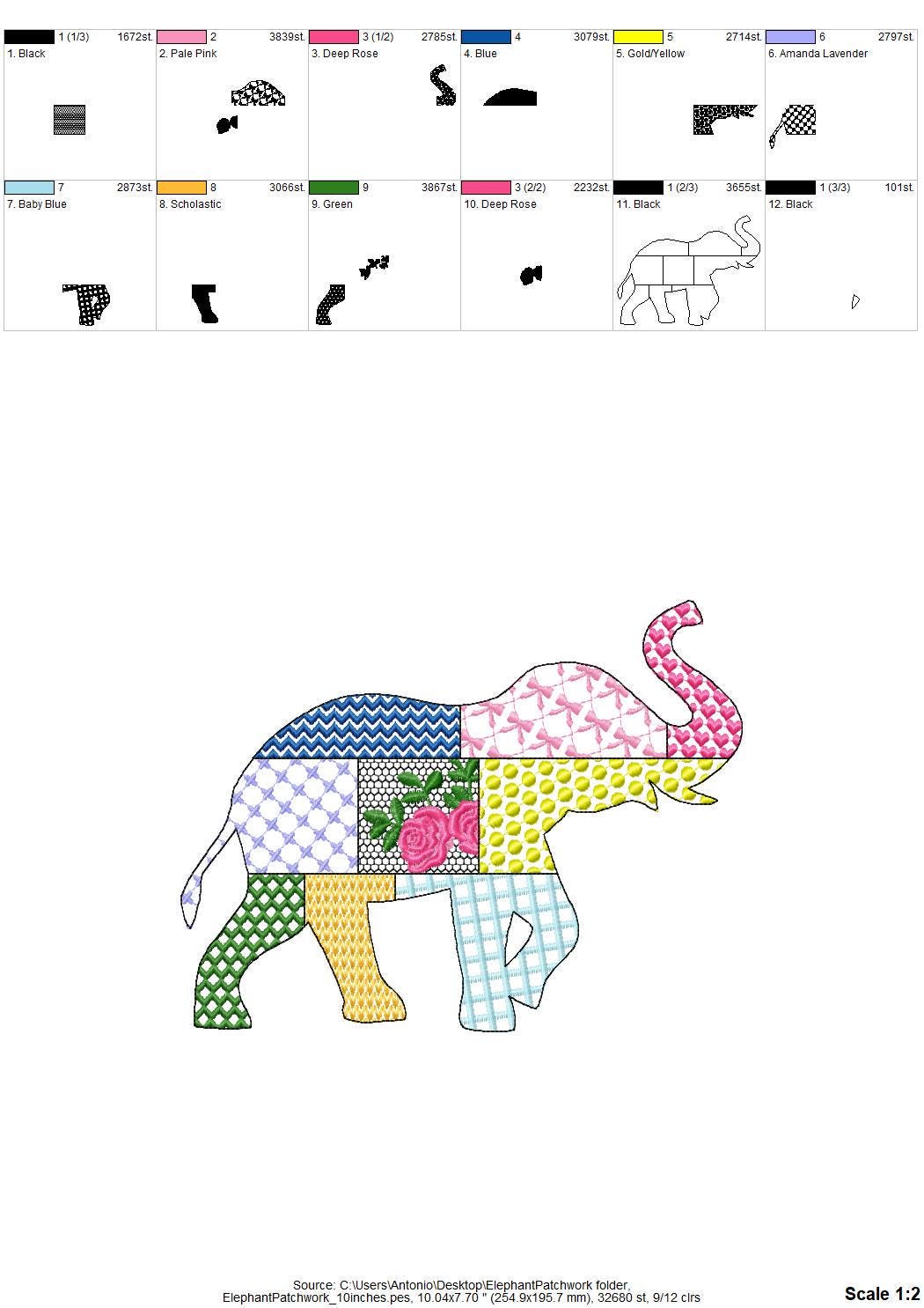 Patchwork Elephant patterned state Elephant silhouette outline machine
