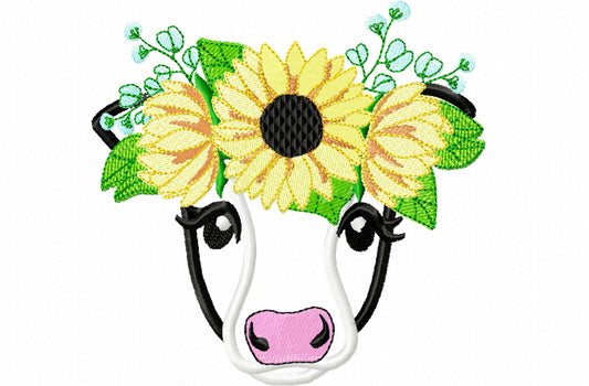Sunflower Cow face Heifer cow head with fall autumn sunflower floral