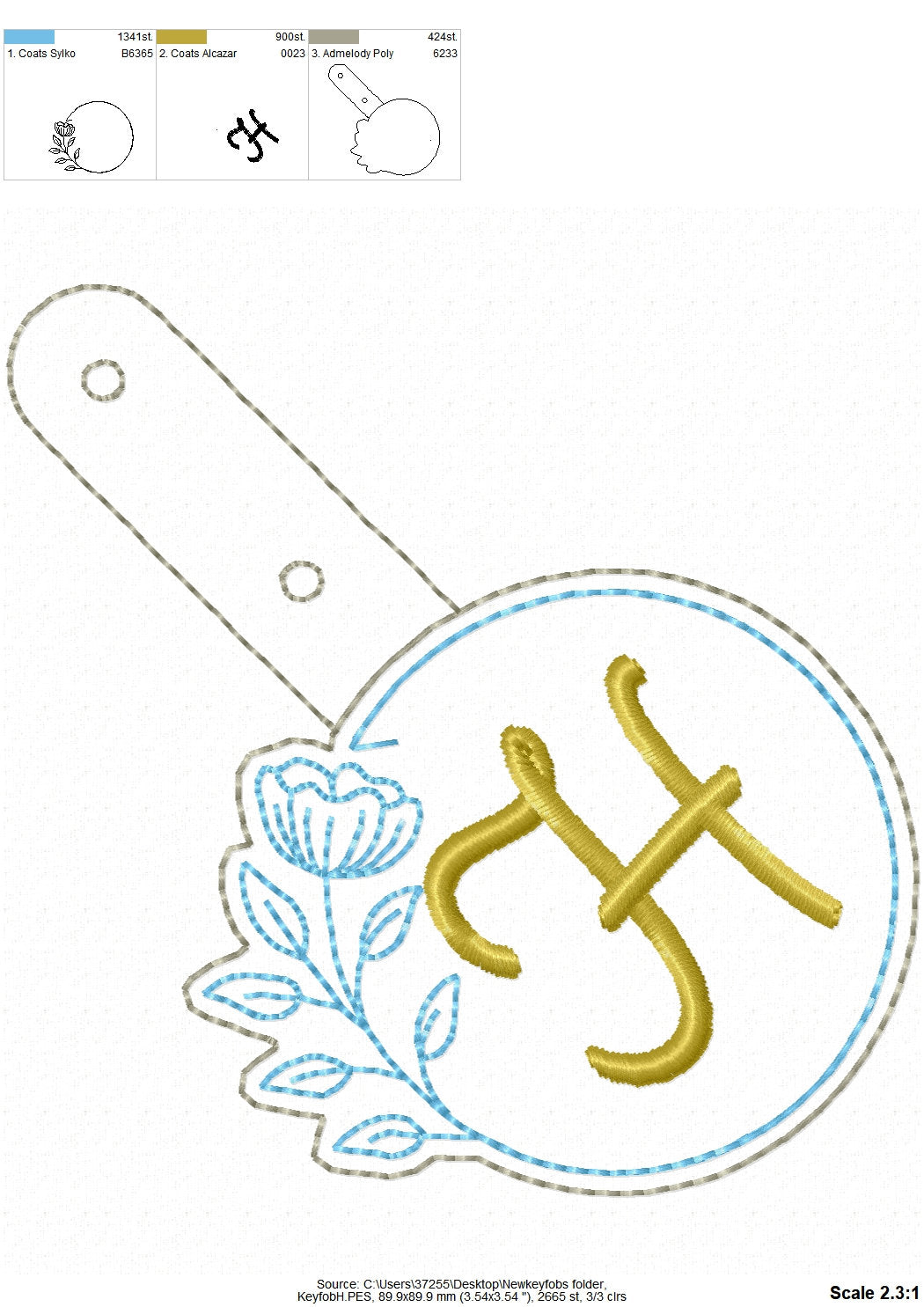Round Circle Floral Monogram Keychain