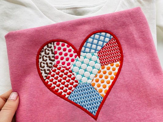 Patchwork Heart Valentine patterned Heart Applique machine embroidery