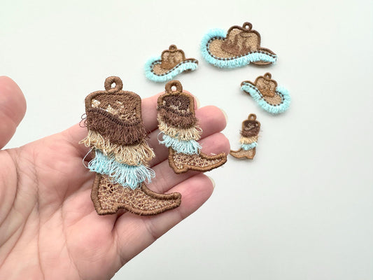 Cowboy Cowgirl Fringed Boots And Hat