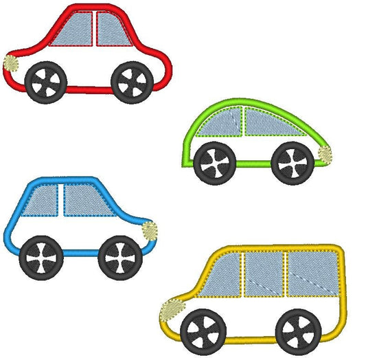 Mini Cars Applique And Fill Stitch Set of 4